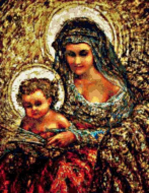 Схема вышивки крестом - Пресвятая Дева с младенцем